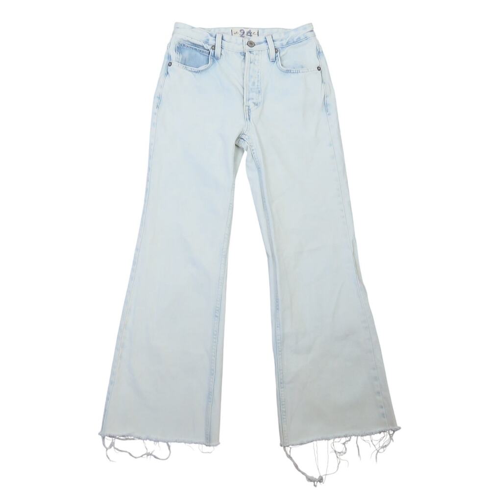 Free People We The Free Mid Rise Crop Flare Bleach Wash Blue Jeans 24